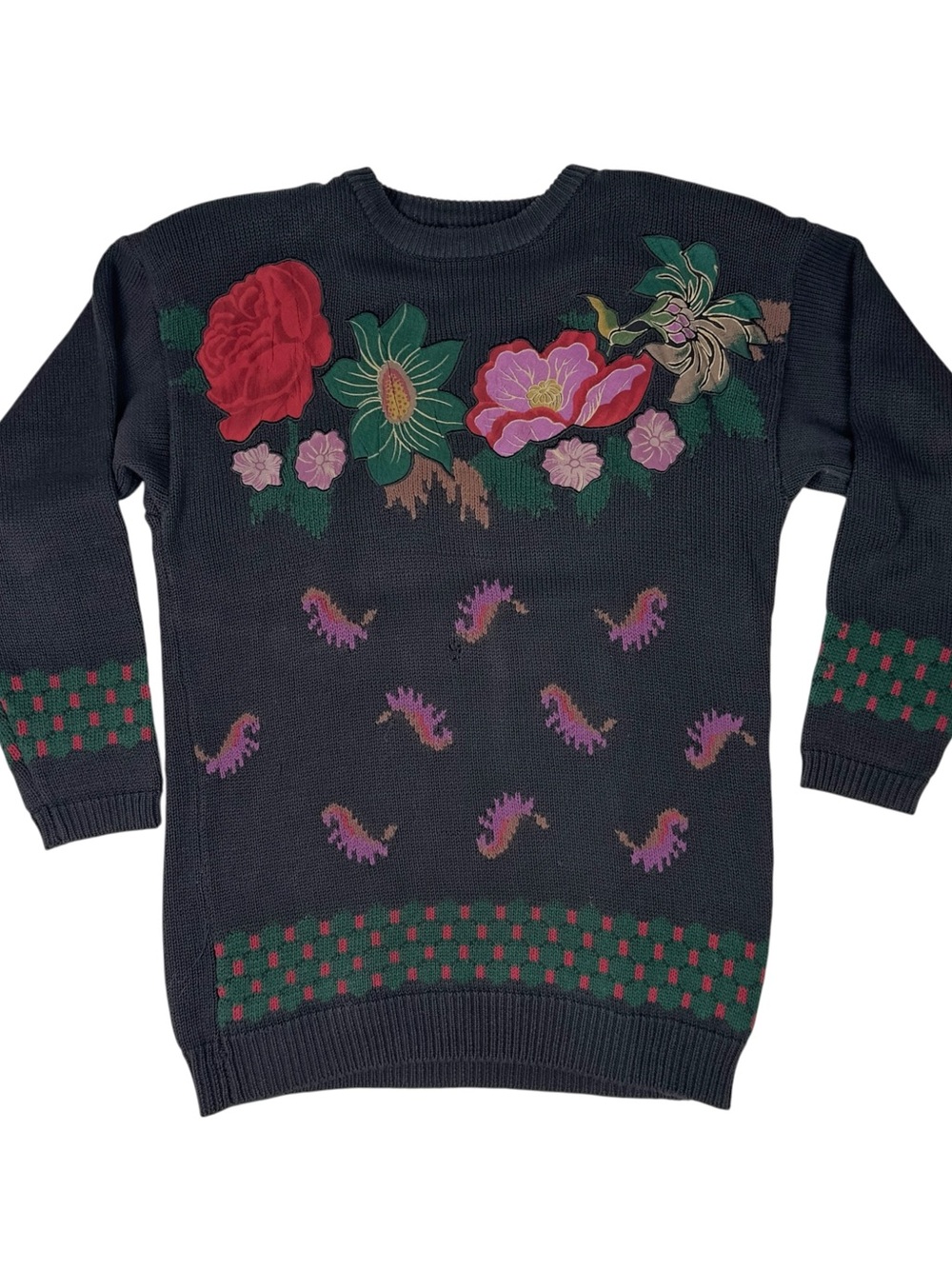 Vintage Karen Kane 100% Cotton Floral Paisley Sweater Black Womens Size S